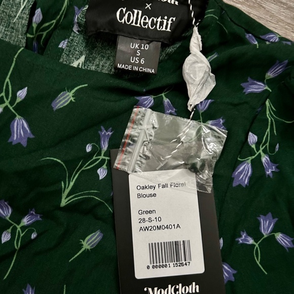 Modcloth Collectif Oakley Fall Floral Blouse Green S US 6 - Picture 2 of 6